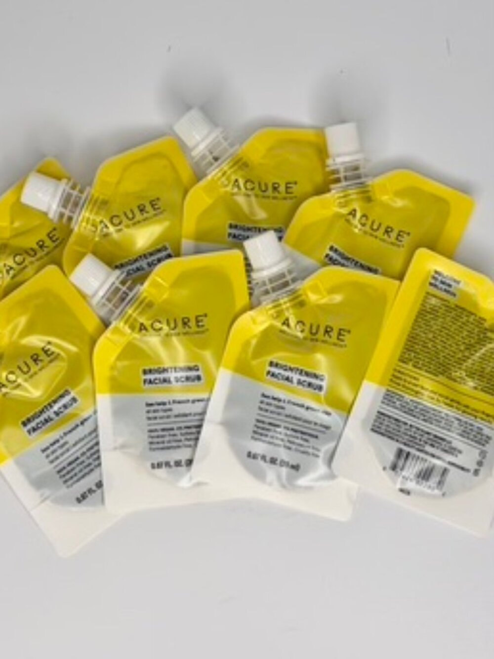 Acure Brightening Facial Scrub .67oz  NEW 10 pack Sea Kelp and French Geen Clay
